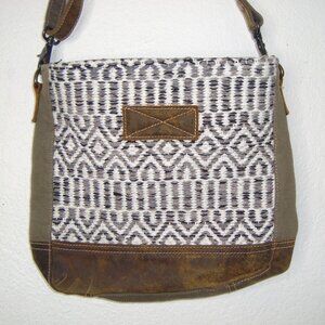 Myra Bag Brown and Ivory Woven Shoulder Bag